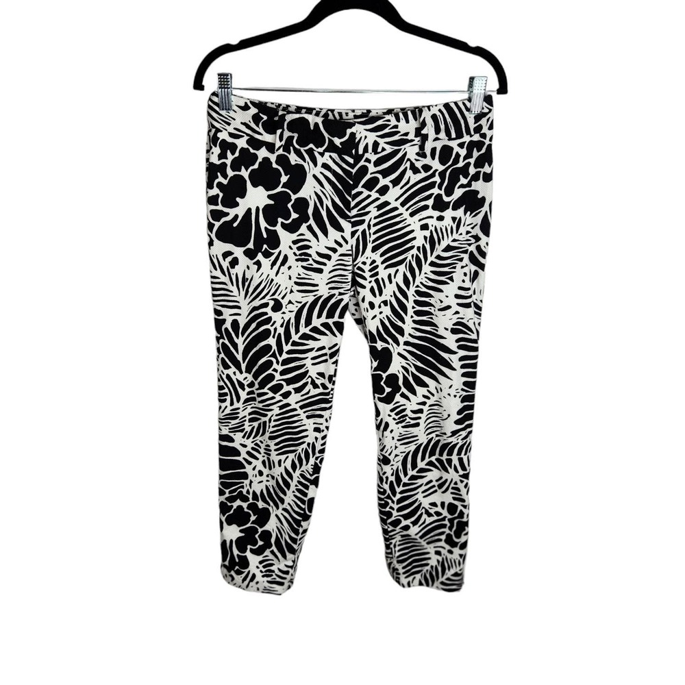 Talbots Hampshire Ankle Pant Women's‎ Size 4 Petite Black White Tropical Print